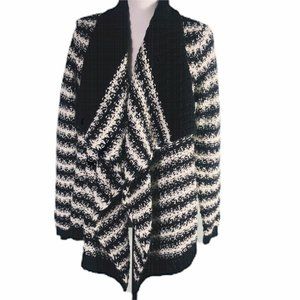Ann Taylor Loft Cardigan Sweater Black White Wool